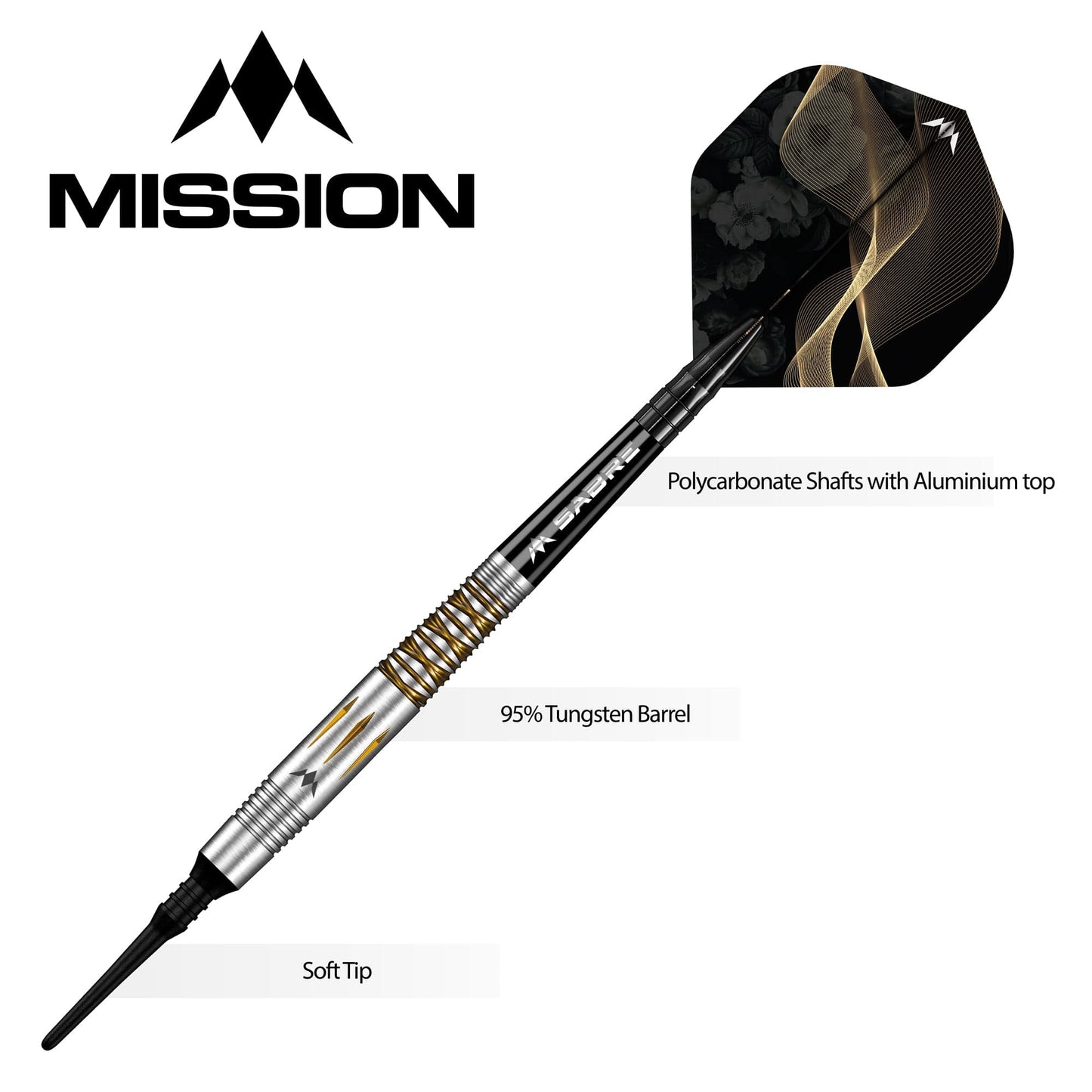 Mission Almudena Fajardo Ayuso Darts - Soft Tip - 95% Tungsten - Gold PVD Milled Silver