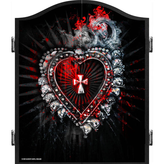 Alchemy Dartboard Cabinet - Official Licensed - Professional Design - Black - Cross Heart