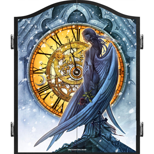 Alchemy Dartboard Cabinet - Official Licensed - Professional Design - Black - Angel Clock
