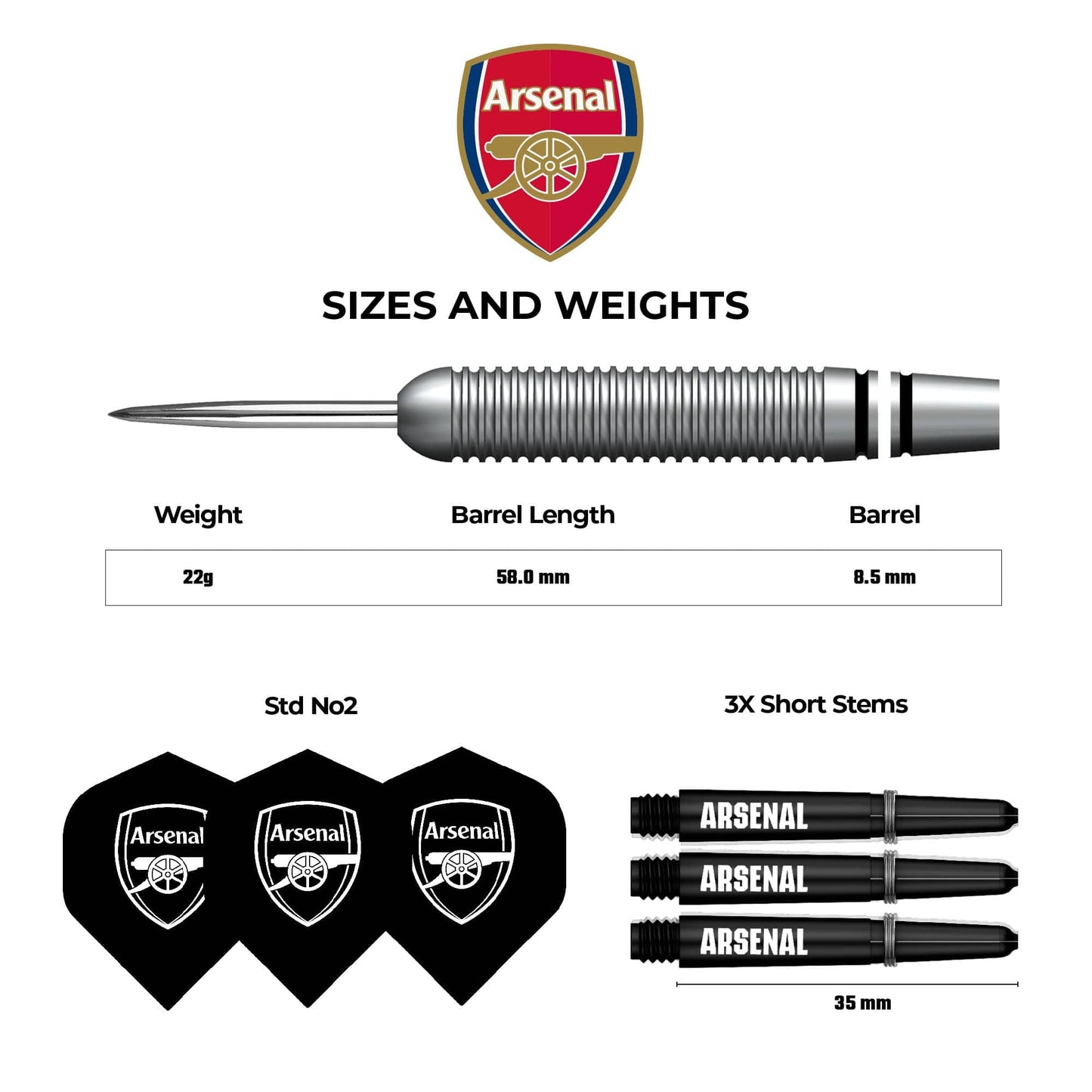 Arsenal FC Darts - Steel Tip Brass - Official Licensed - The Gunners - 22g 22g