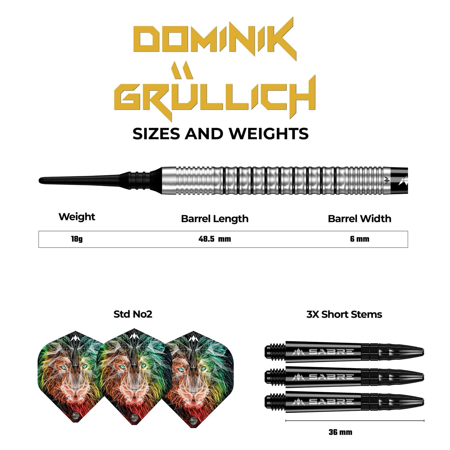Mission Dominik Grüllich Darts - Soft Tip - 95% Tungsten - Silver-Black Rings
