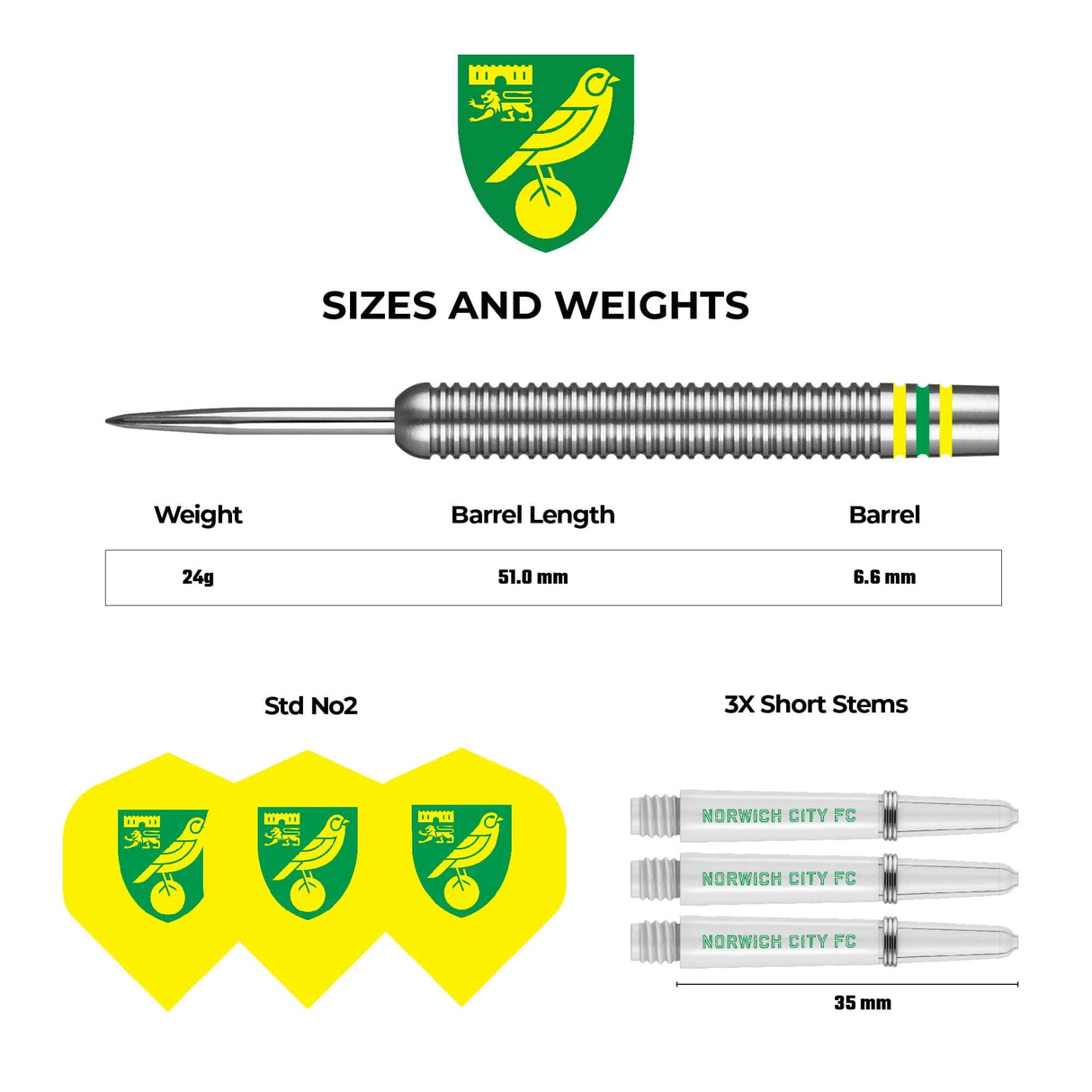Norwich City FC - Official Licensed - The Canaries - Steel Tip Darts - Tungsten - 24g