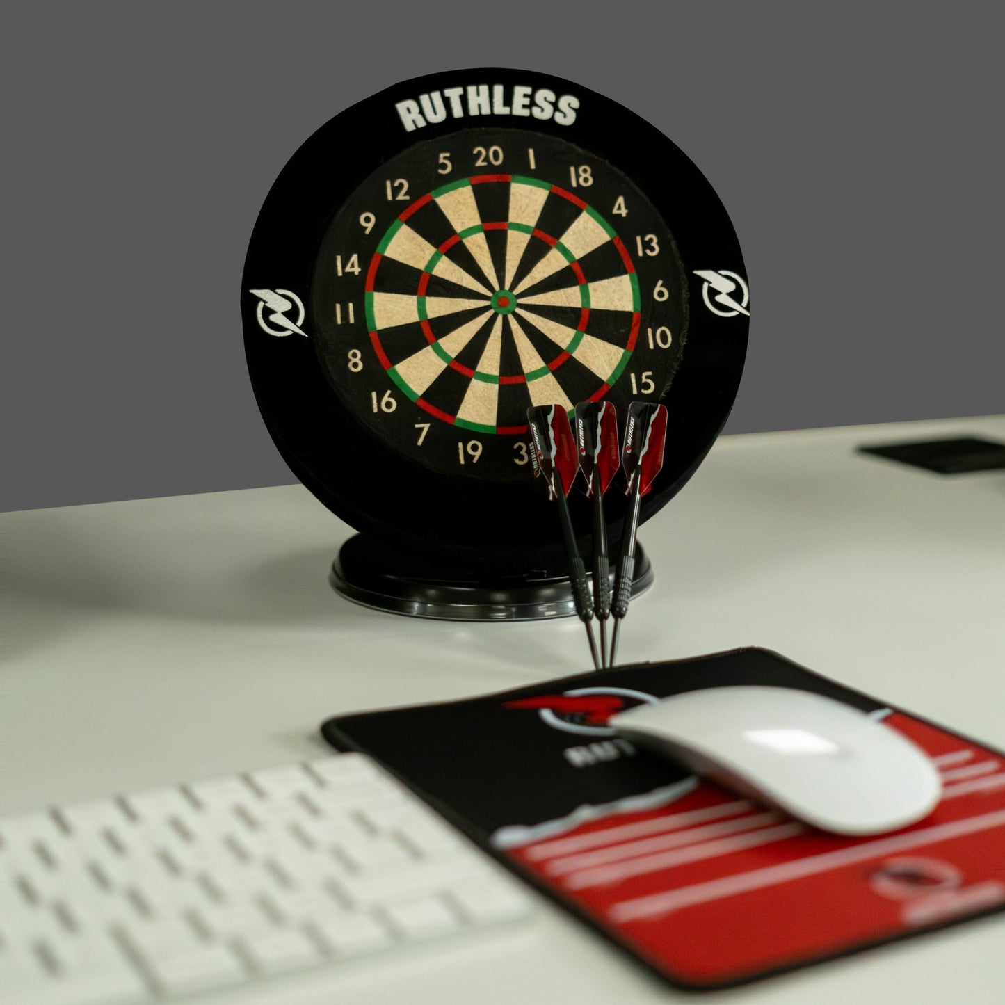 Ruthless Mini Desktop Dartboard - 6 Inch - Desk Version or Wall Mountable - Complete with Darts