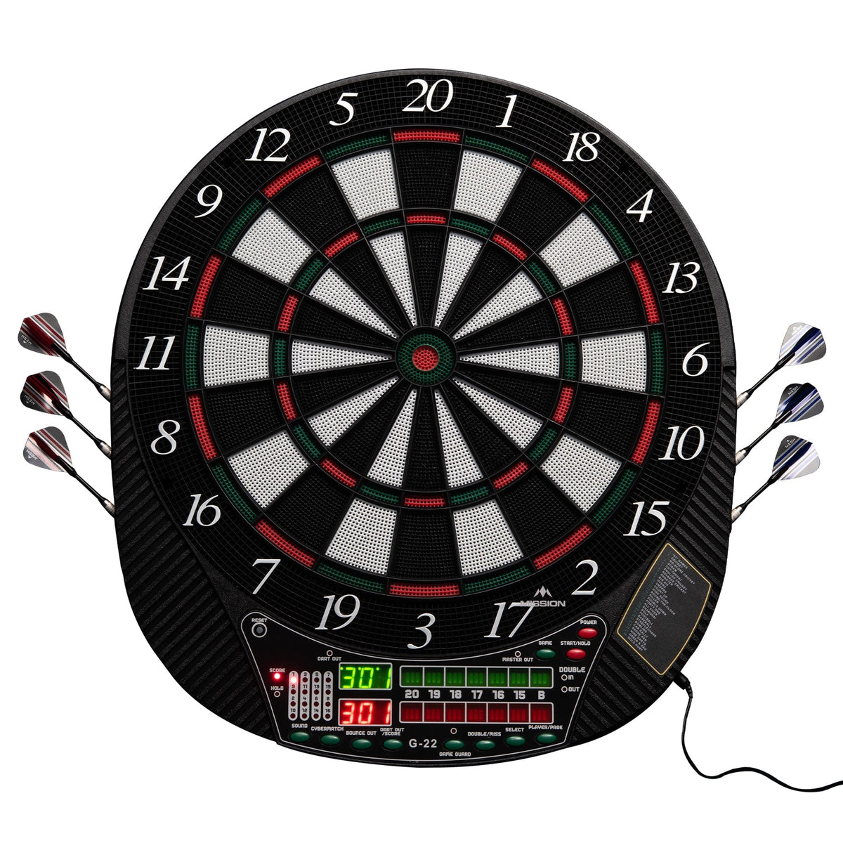 Mission G220 Electronic Dartboard - Professional Soft Tip - Upto 16 Players - 28 Games - Inc 4 Sets Of Darts