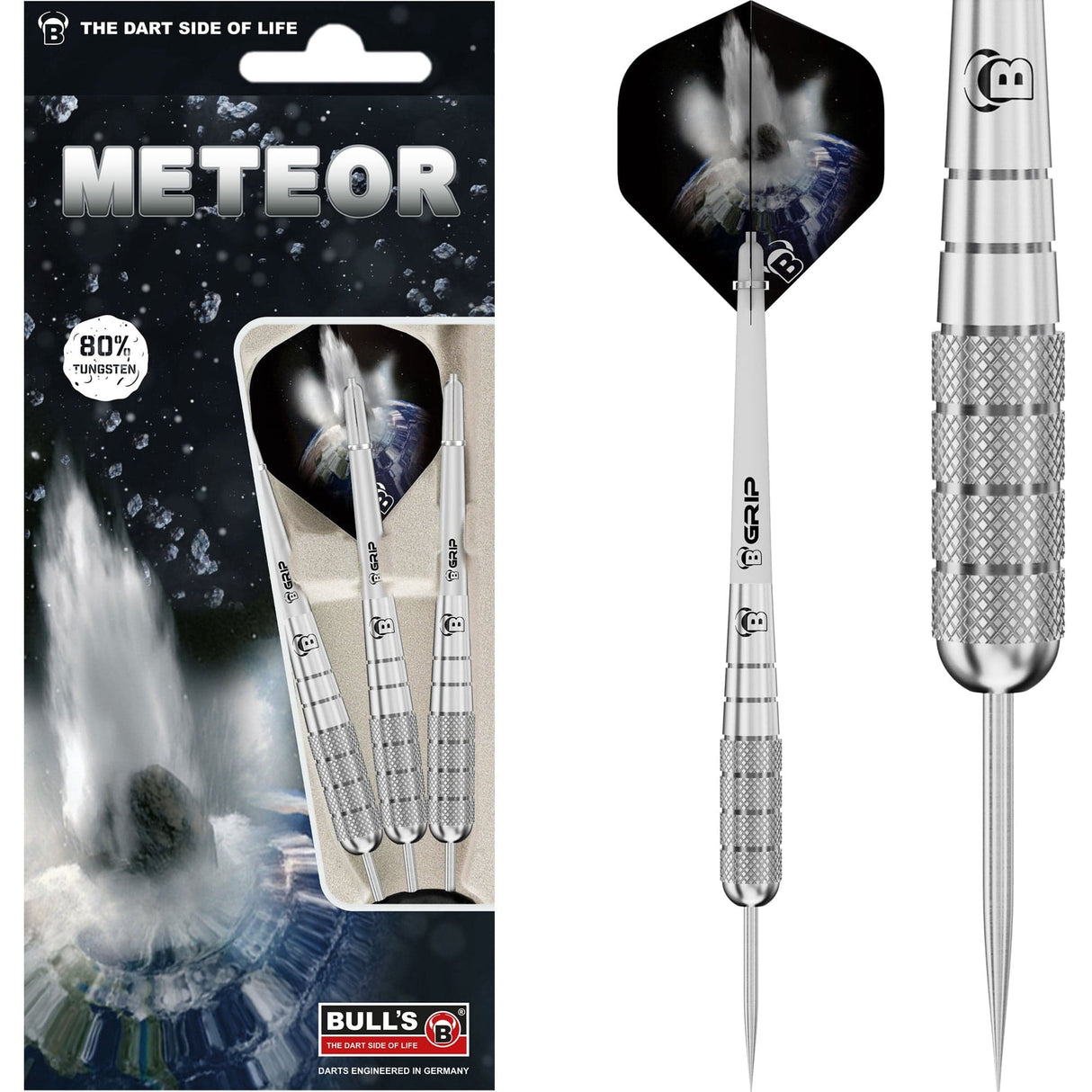 BULL'S Meteor Darts - Steel Tip - 80% Tungsten - MT10 - Front Knurl 26g