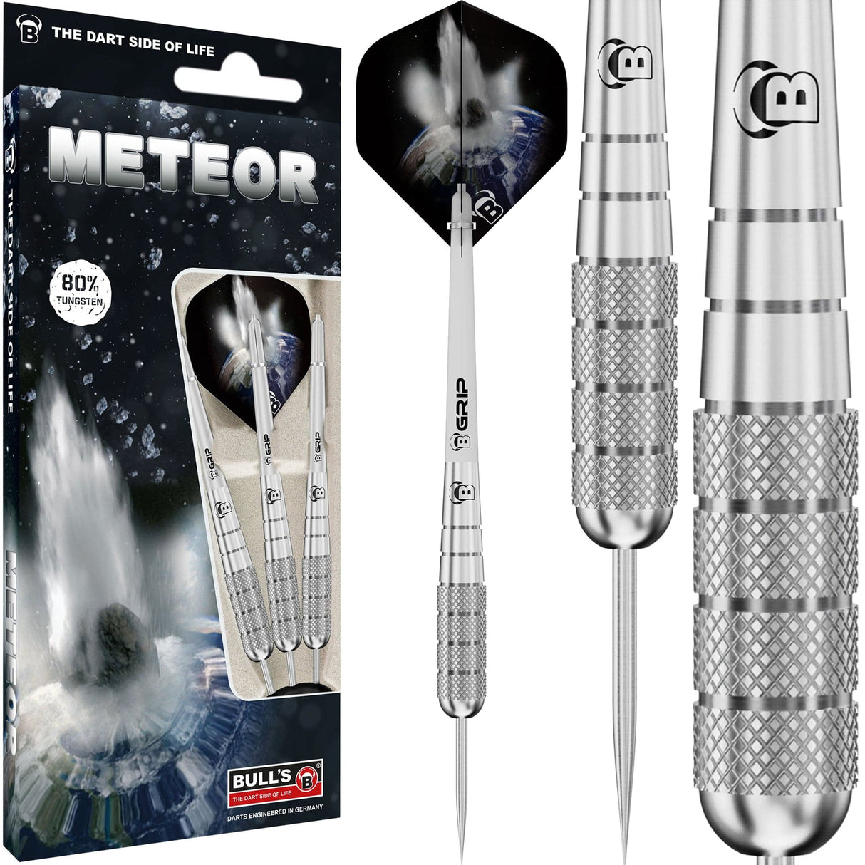 BULL'S Meteor Darts - Steel Tip - 80% Tungsten - MT10 - Front Knurl 26g