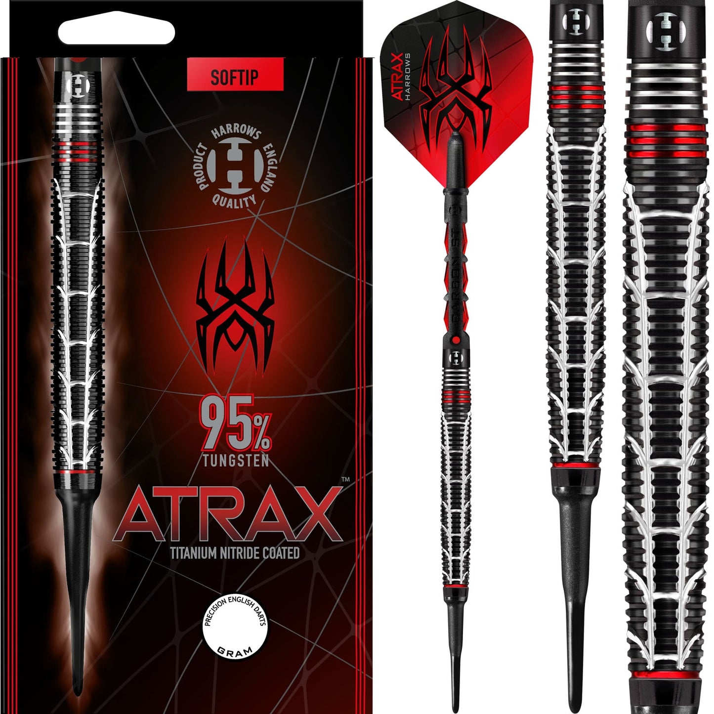 Harrows Atrax Darts - Soft Tip - 95% - Black Titanium 18g