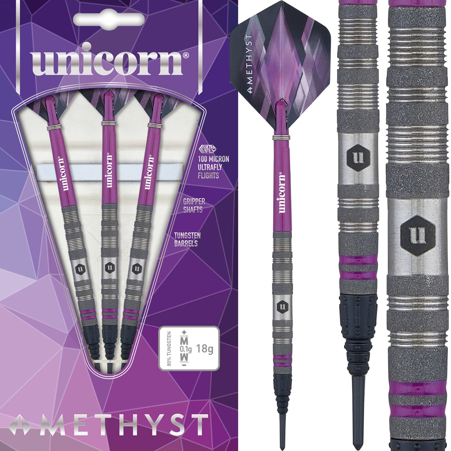 Unicorn Amethyst Darts - Soft Tip - Utech - Style 2 - Sandblasted 18g