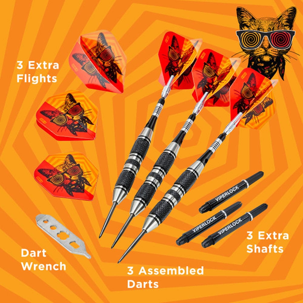 Viper The Freak Darts - Steel Tip - Nickel Silver - with Spinster Shafts - F2 - Black Twin Knurl 22g