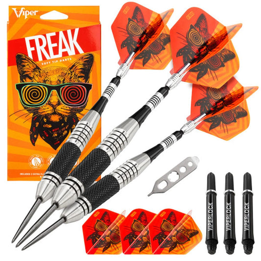 Viper The Freak Darts - Steel Tip - Nickel Silver - with Spinster Shafts - F3 - Black Knurl 22g