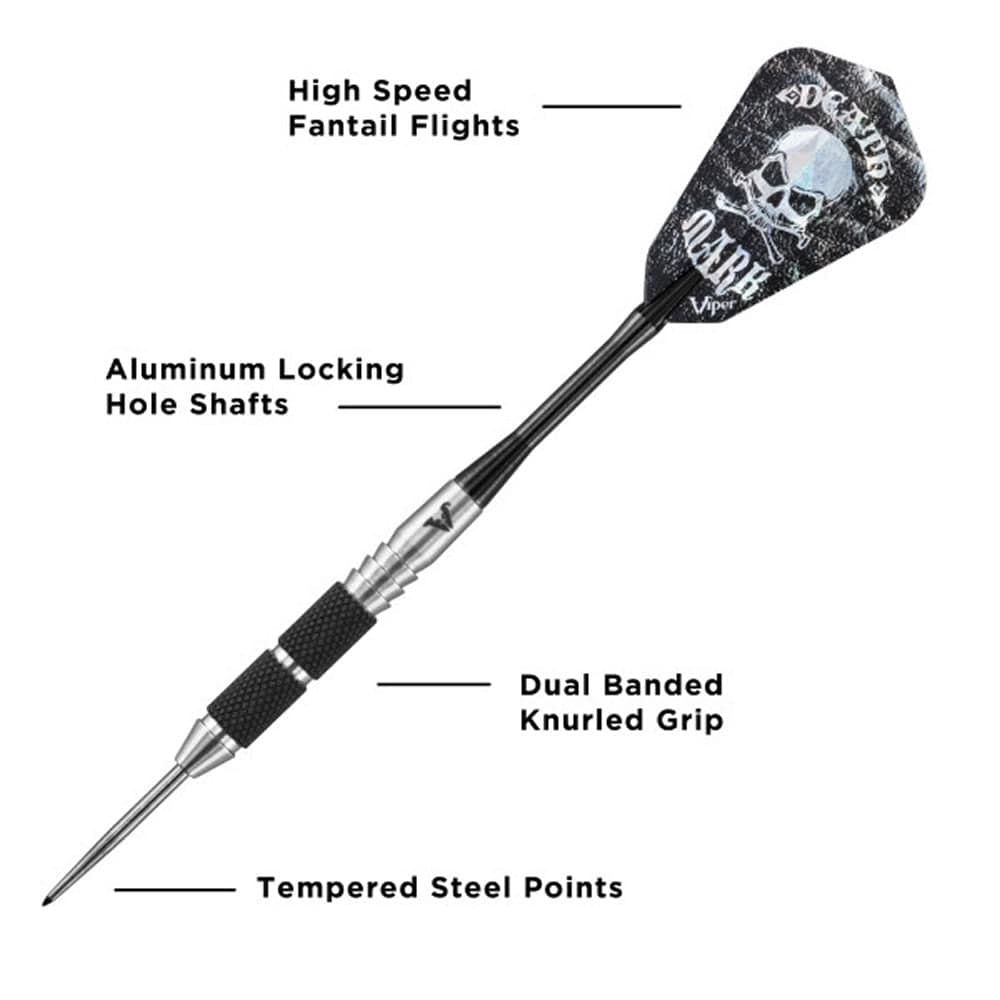 Viper Desperado Darts - Steel Tip - 80% - inc Extras - D2 - Knurl Grip - Black 24g