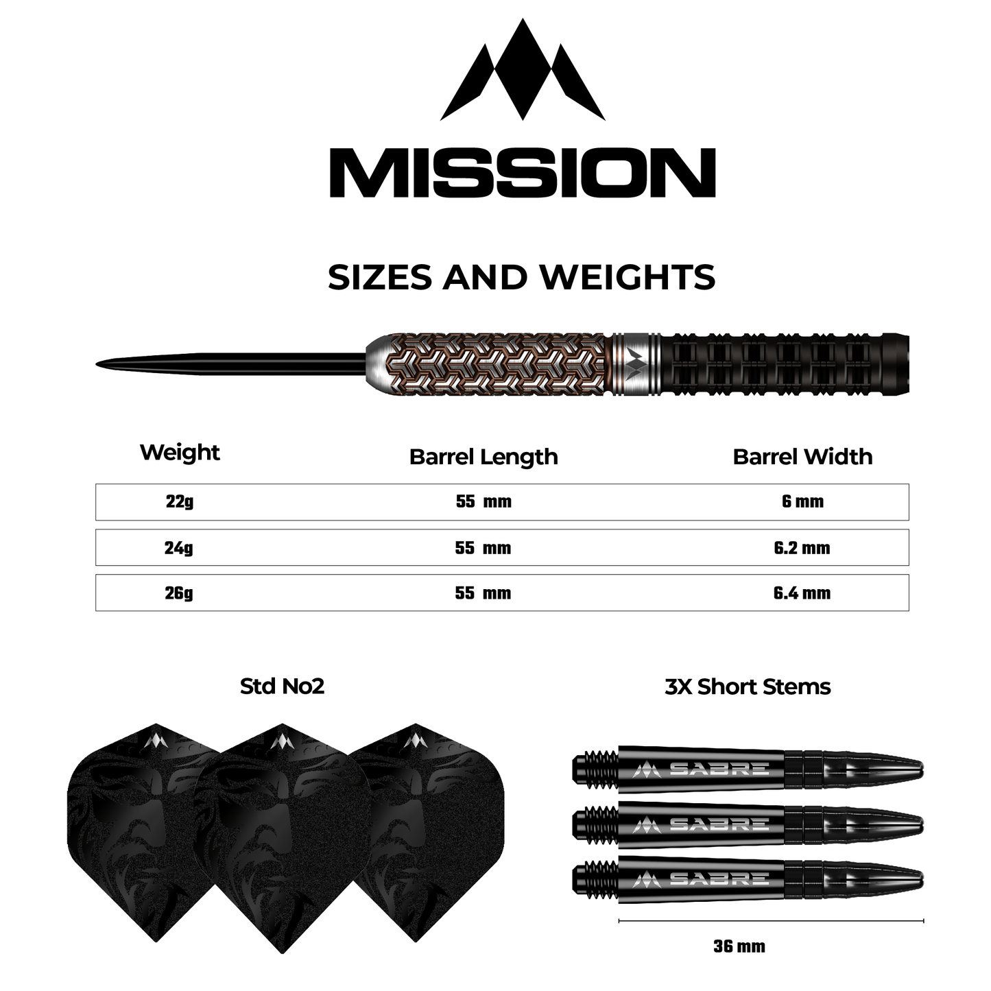 Mission Archon Darts - Steel Tip - 97.5% - Black & Bronze PVD