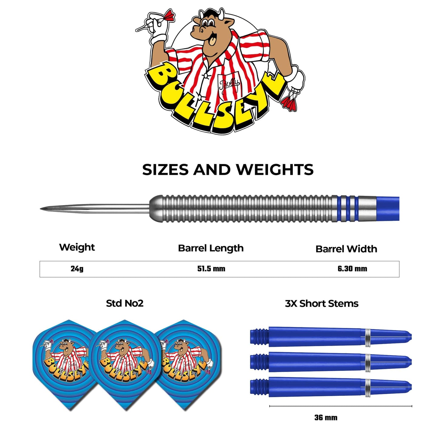 Bullseye Darts - Steel Tip Tungsten - Bullly Design - 24g 24g