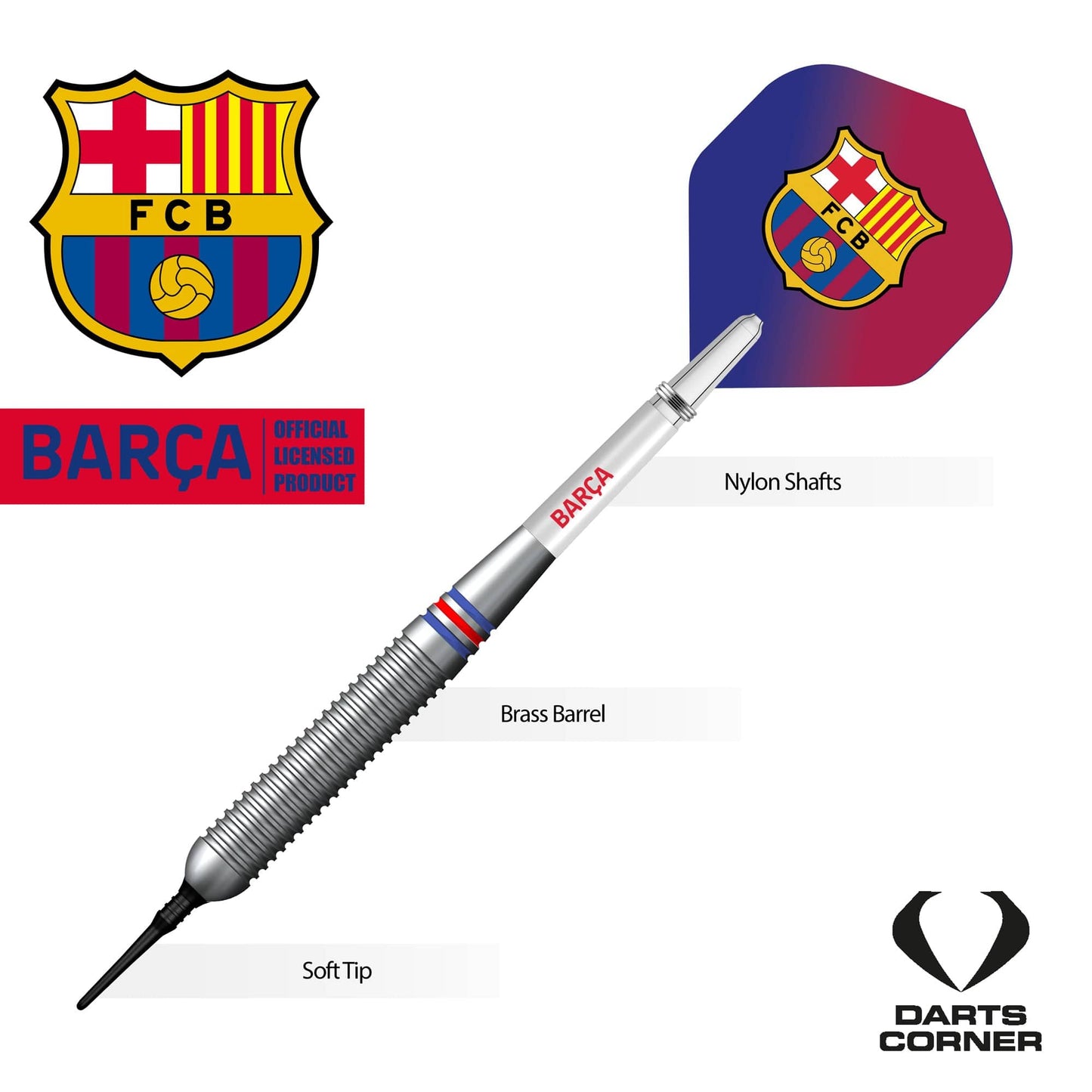 FC Barcelona - Official Licensed BARÇA - Soft Tip Darts - Brass - BARÇA - 18g 18g