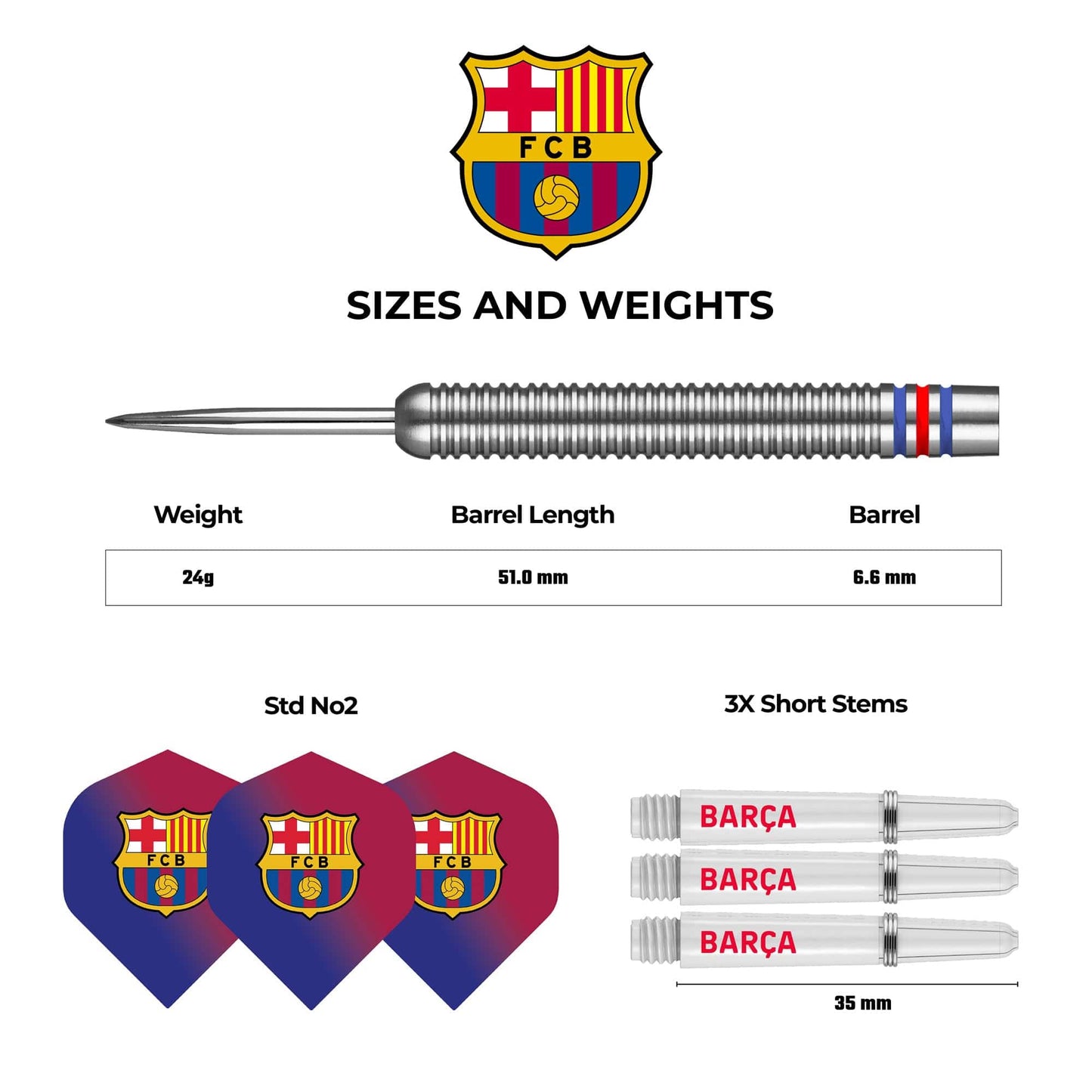 FC Barcelona - Official Licensed BARÇA - Steel Tip Darts - Tungsten - BARÇA - 24g 24g