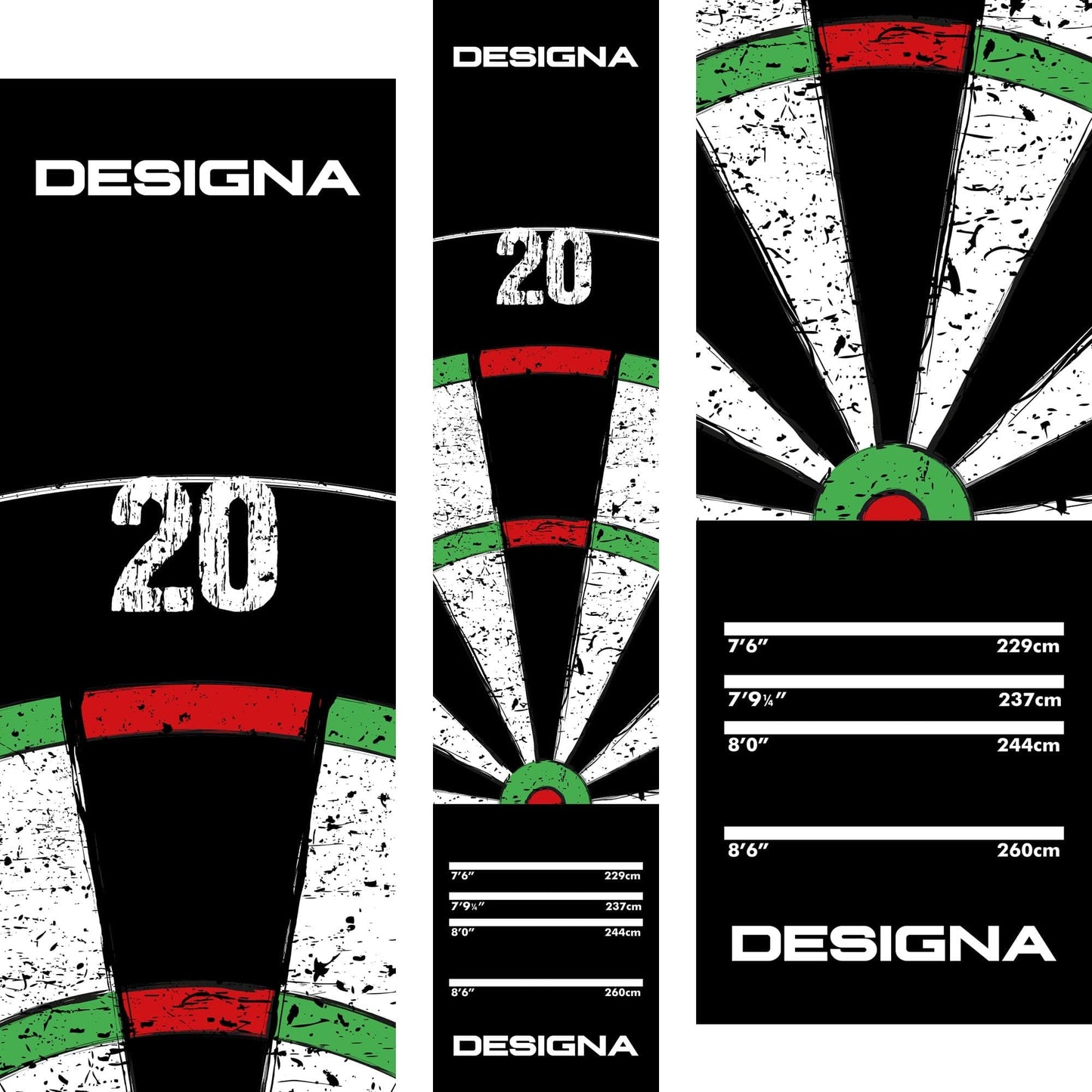 Designa Dartboard 20 Carpet Mat - Non Slip Back - 290cm X 60cm
