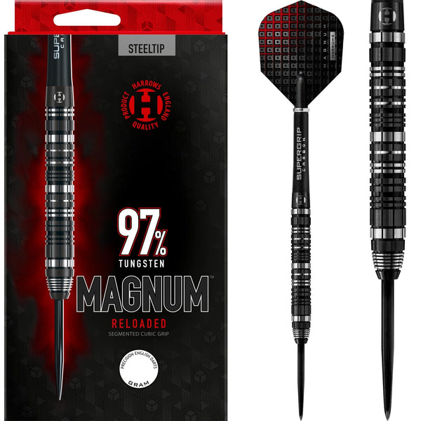 Harrows Magnum Reloaded Darts - Steel Tip - Black & Silver