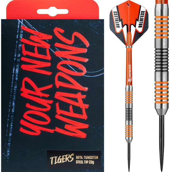 Ruthless Tigers Darts - 90% Steel Tip Tungsten - Ringed - 23g