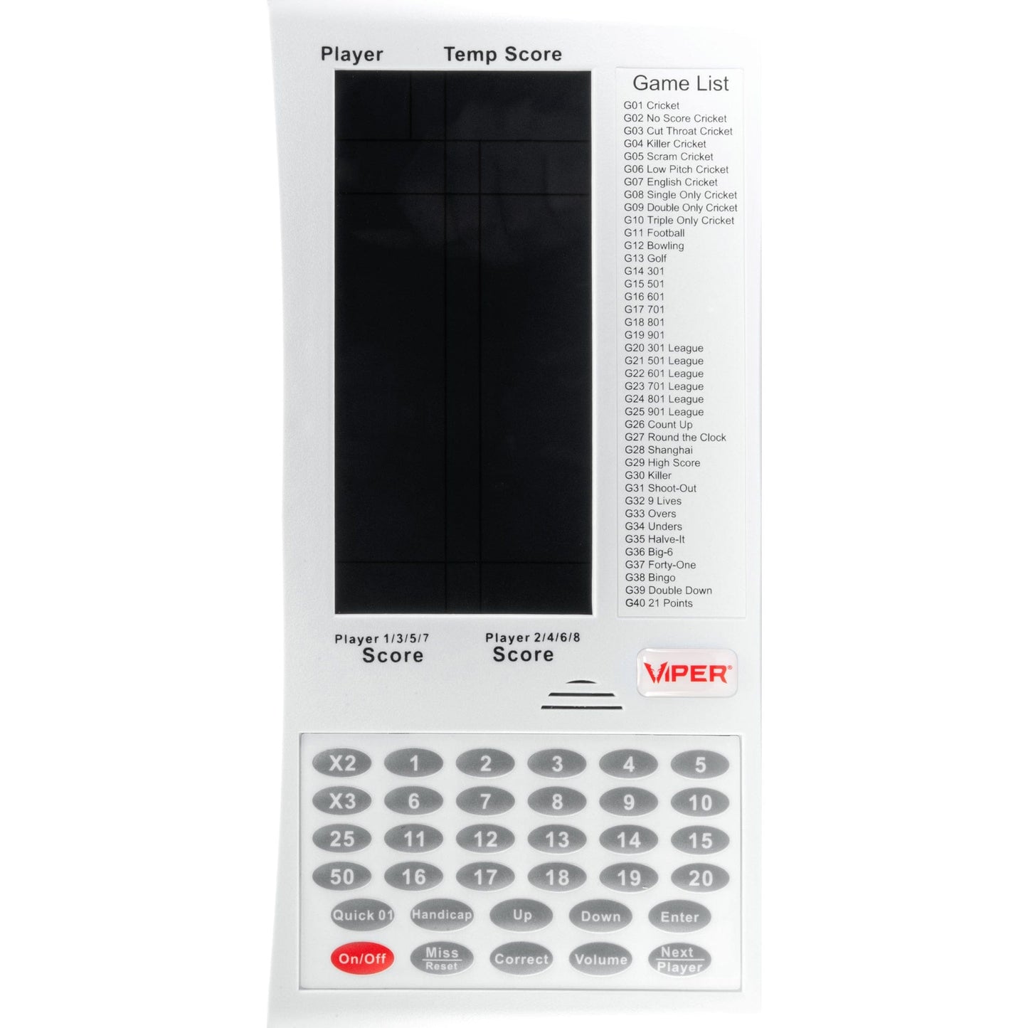 Viper ProScore Touchpad Scorer - 40 Games - Electronic Darts Scoring - White