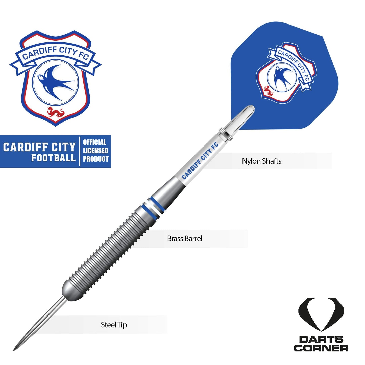 Cardiff City FC - Official Licensed - Steel Tip Darts - Brass - 22g 22g