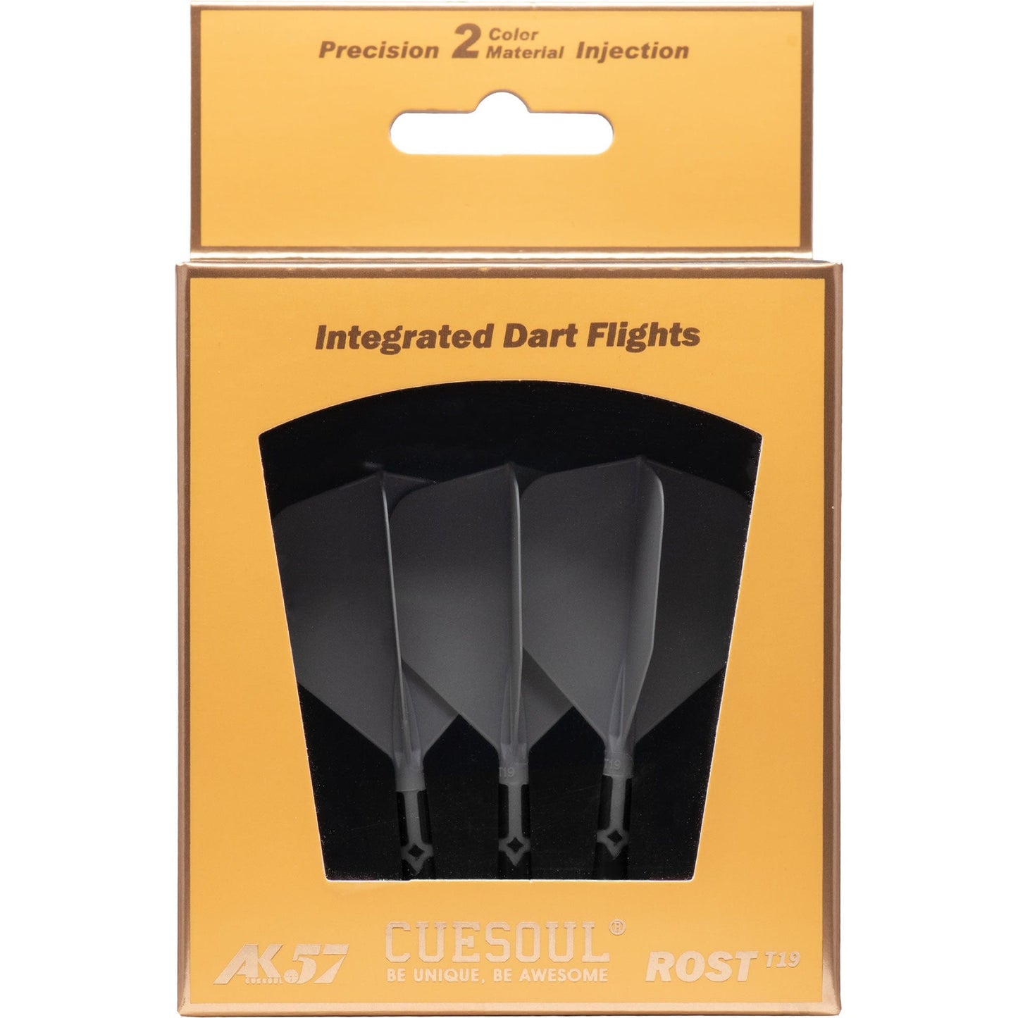 Cuesoul Rost T19 Integrated Dart Shaft and Flights - Big Wing - Black with Grey Flight