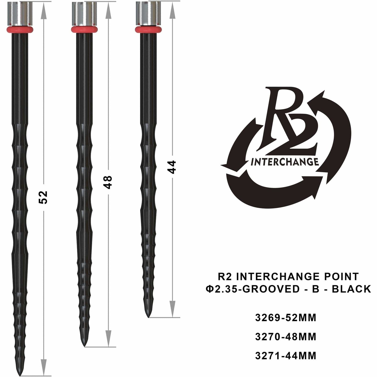 One80 R2 Interchange Points (2.35mm) - Grooved - B - Black