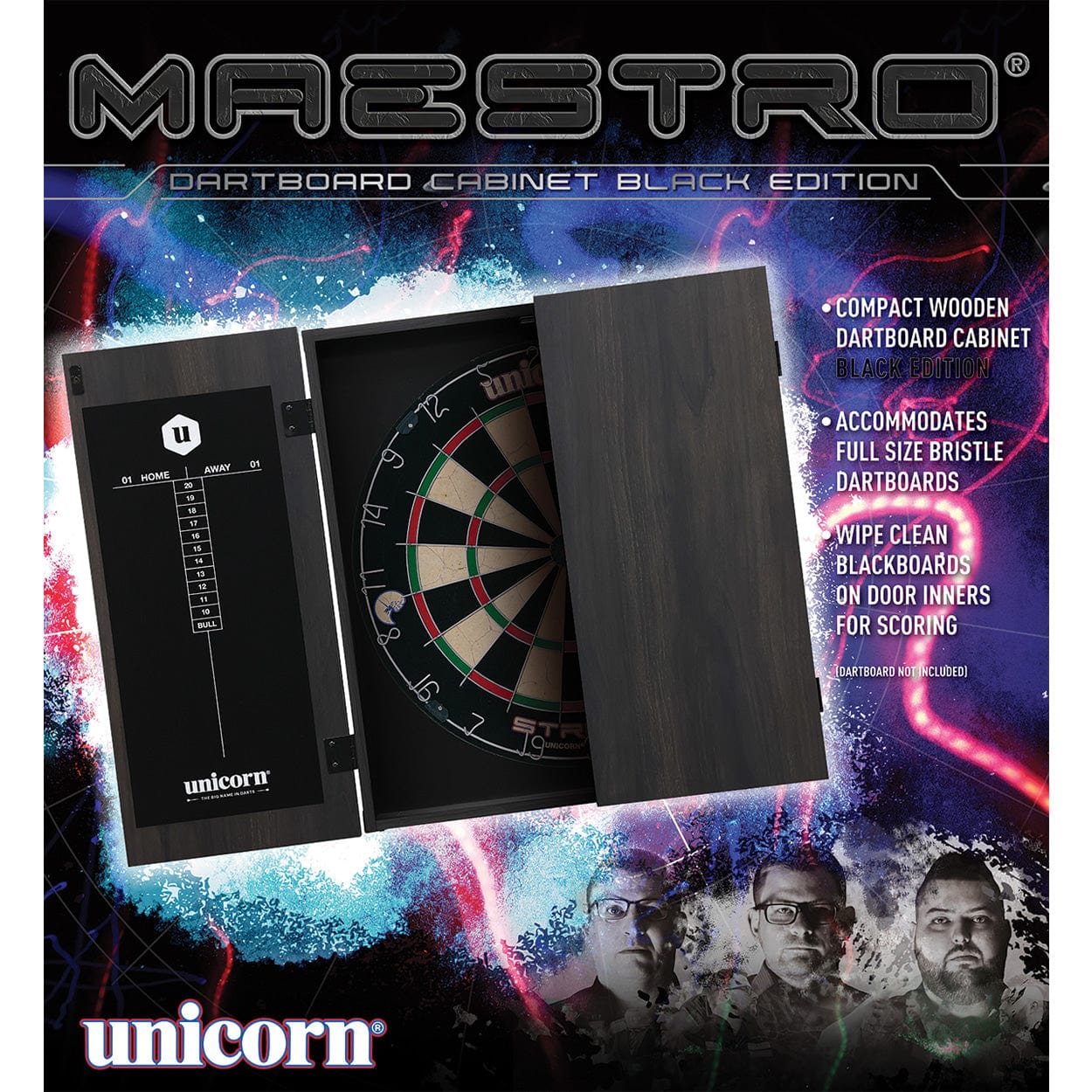 Unicorn Dartboard Cabinet - Maestro - Square - Black