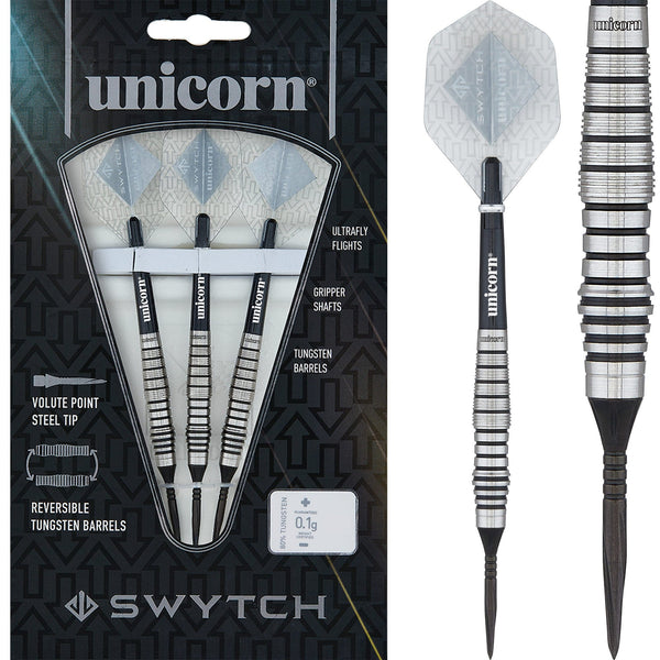 *Unicorn Swytch Darts - Steel and Soft Tip - Reversible Barrels - Black