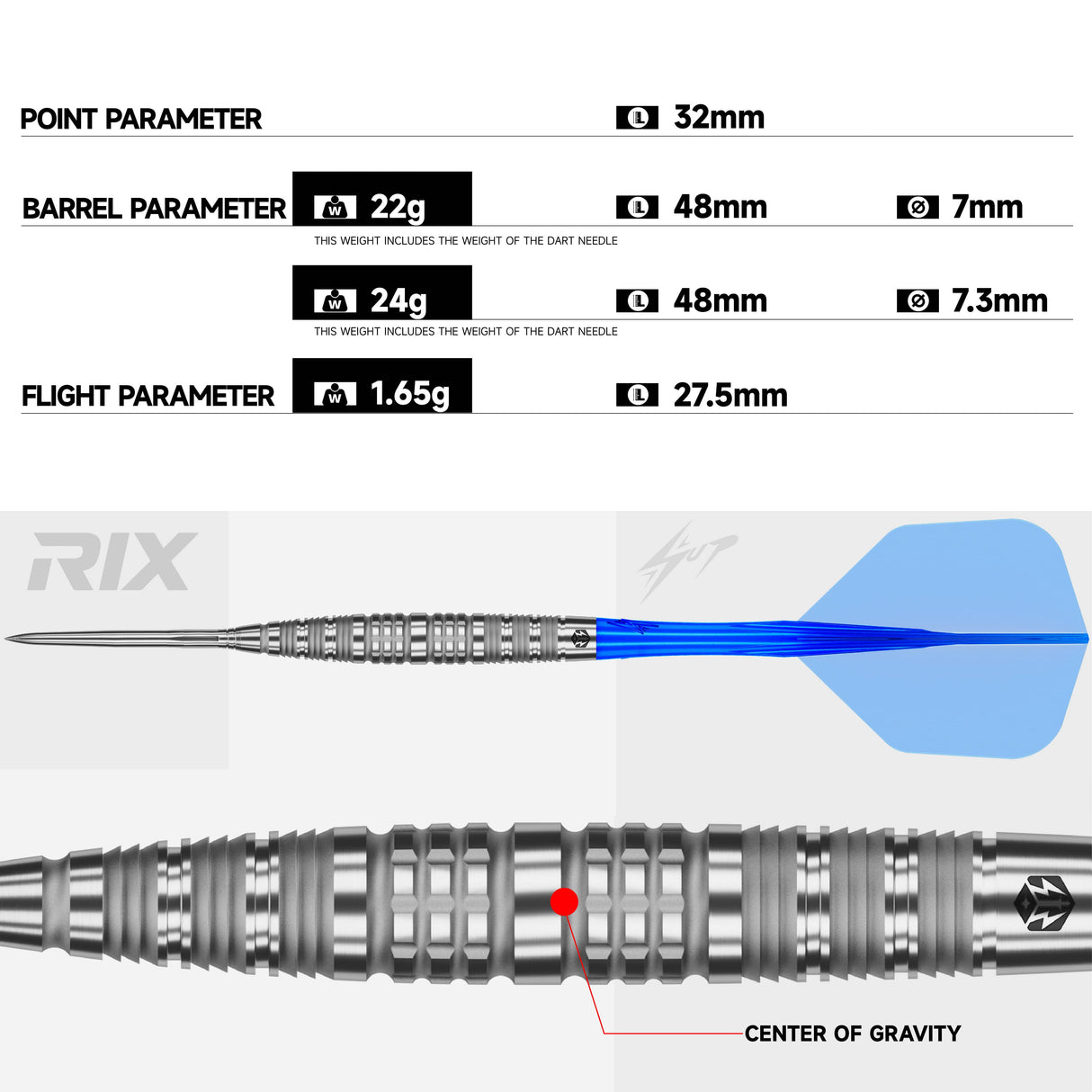 Caliburn Rix Darts - Steel Tip - 90% Tungsten - R6