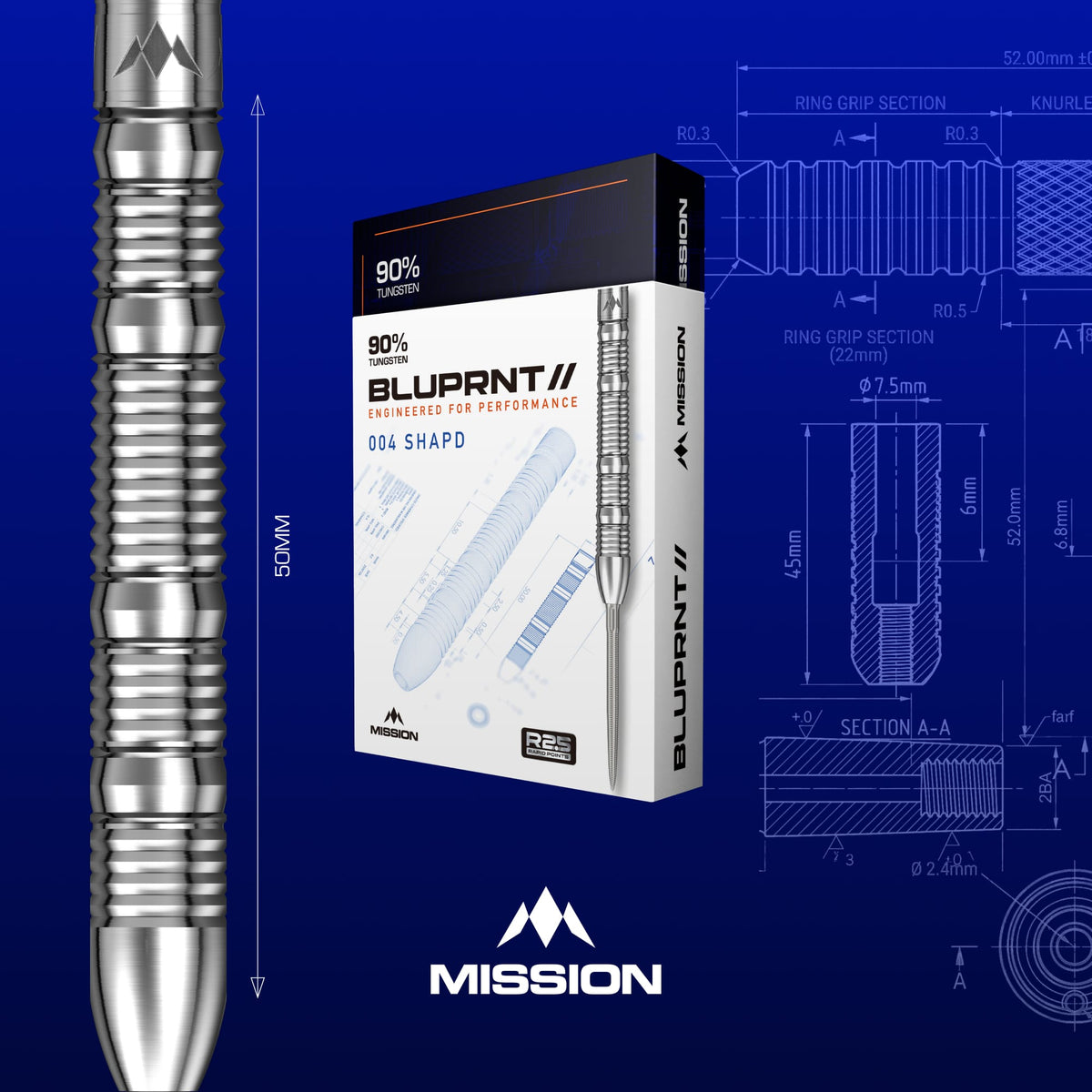 Mission BLUPRNT R2.5 Darts - Steel Tip - 90% Tungsten - SHAPD