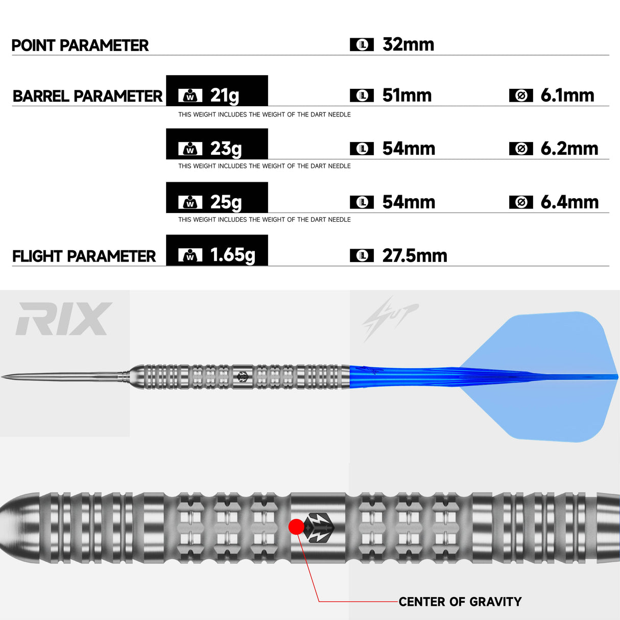 Caliburn Rix Darts - Steel Tip - 90% Tungsten - R1