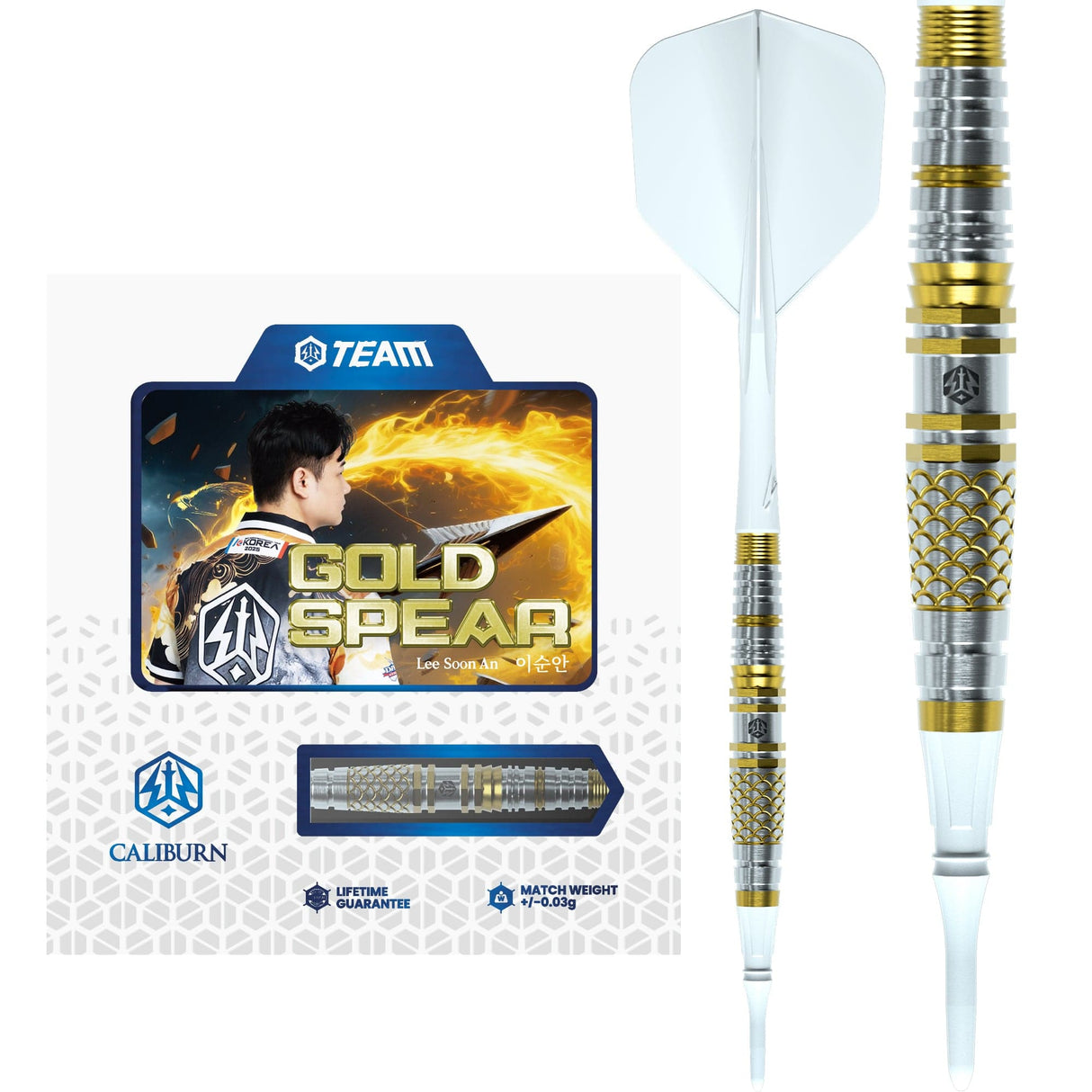 Caliburn Players Darts - Soft Tip - 90% Tungsten - Gold Spear 20g