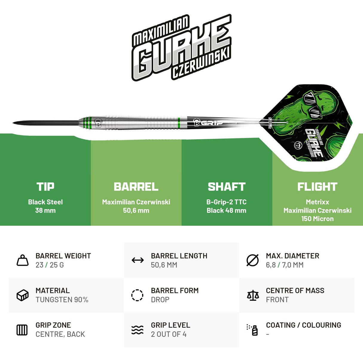 BULL'S Max Czerwinski Darts - Steel Tip - 90% Tungsten