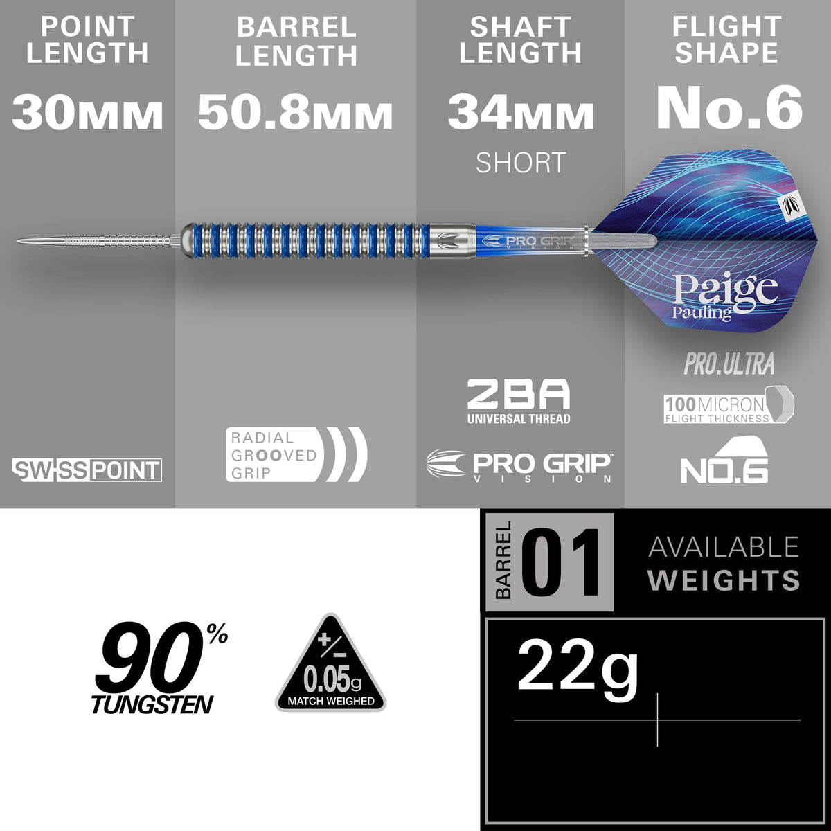 Target Paige Pauling Darts - Steel Tip - 90% Tungsten 22g