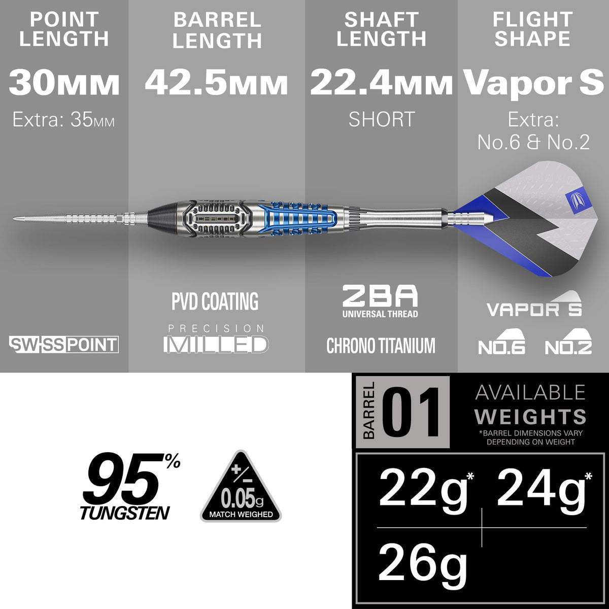 Target Phil Taylor Darts - Steel Tip - 95% Tungsten - Power Chrono