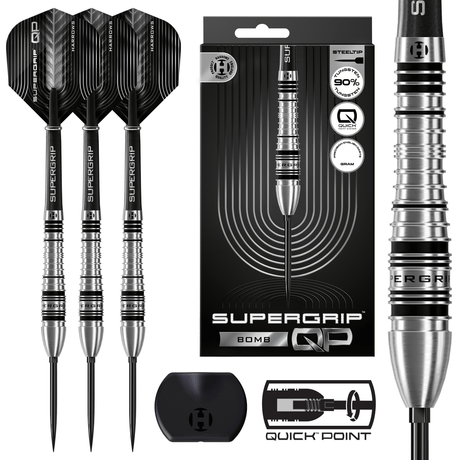 Harrows Supergrip QP Darts - Steel Tip - 90% Tungsten - Bomb