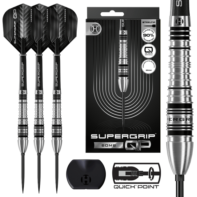 Harrows Supergrip QP Darts - Steel Tip - 90% Tungsten - Bomb