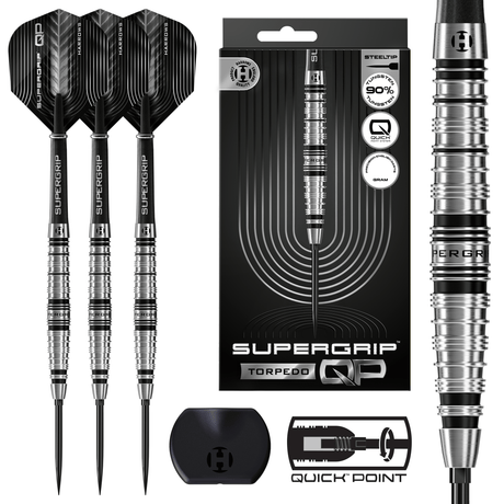 Harrows Supergrip QP Darts - Steel Tip - 90% Tungsten - Torpedo