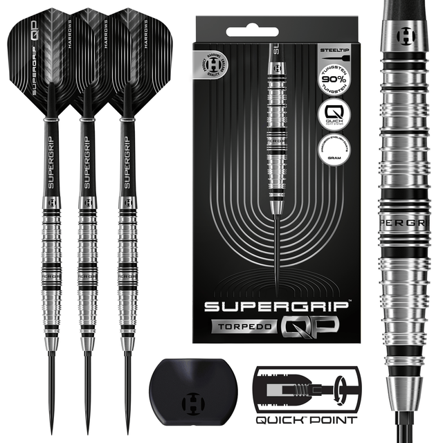Harrows Supergrip QP Darts - Steel Tip - 90% Tungsten - Torpedo