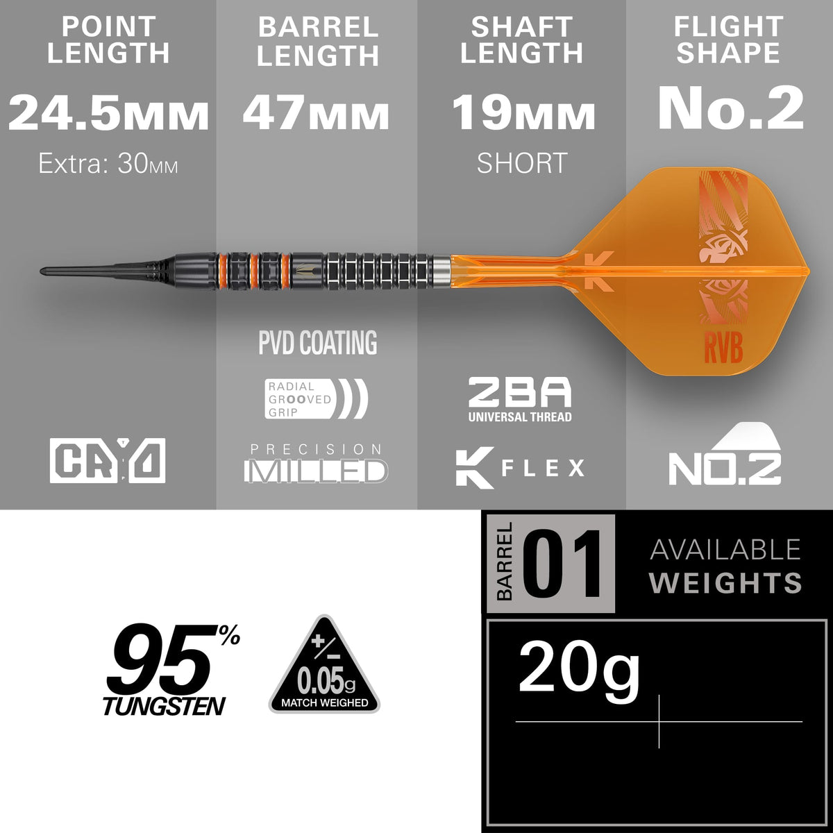 Target Raymond van Barneveld Darts - Soft Tip - 95% Tungsten - 95K 20g