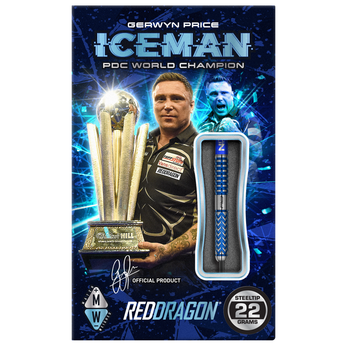 Red Dragon Gerwyn Price Darts - Steel Tip - 90% Tungsten - Glacier
