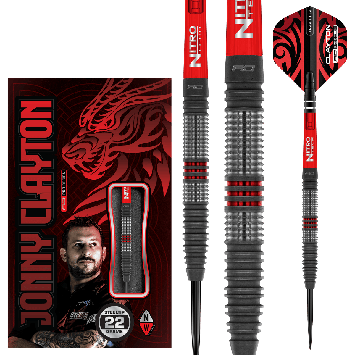 Red Dragon Jonny Clayton Darts - Steel Tip - 90% Tungsten - Hiraeth