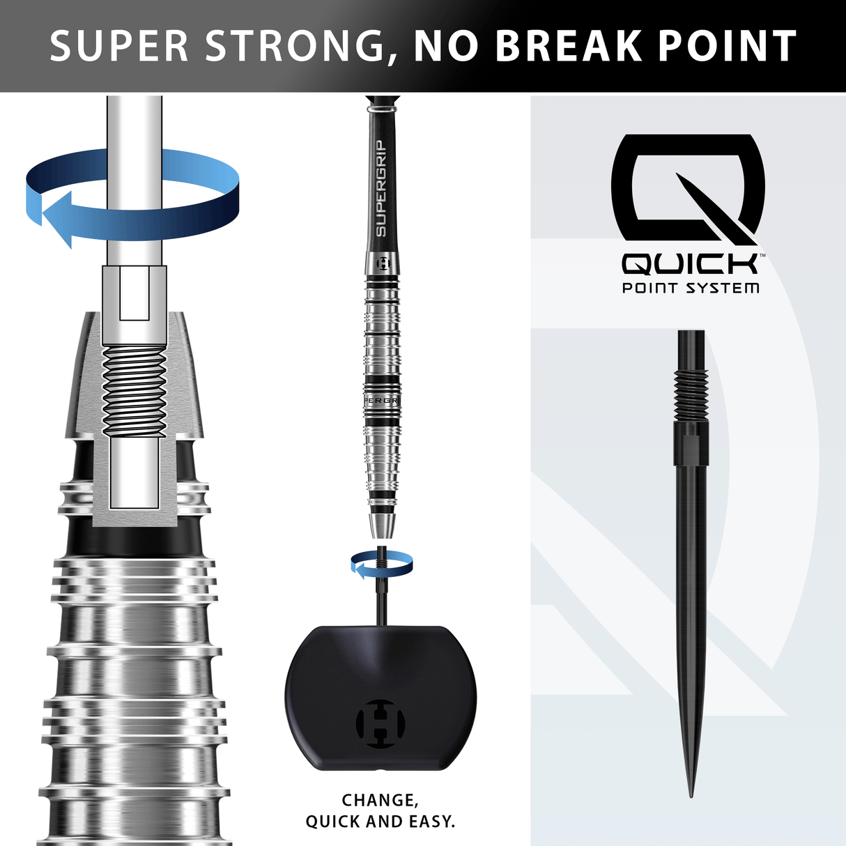 Harrows Supergrip QP Darts - Steel Tip - 90% Tungsten - Torpedo