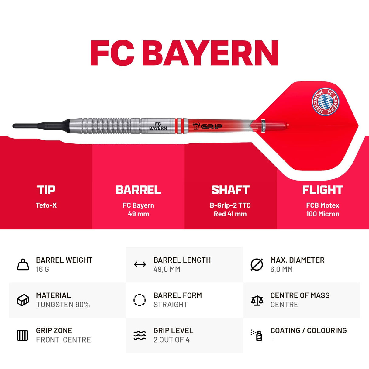 BULLS FC Bayern Darts - Soft Tip - 90% Tungsten 18g