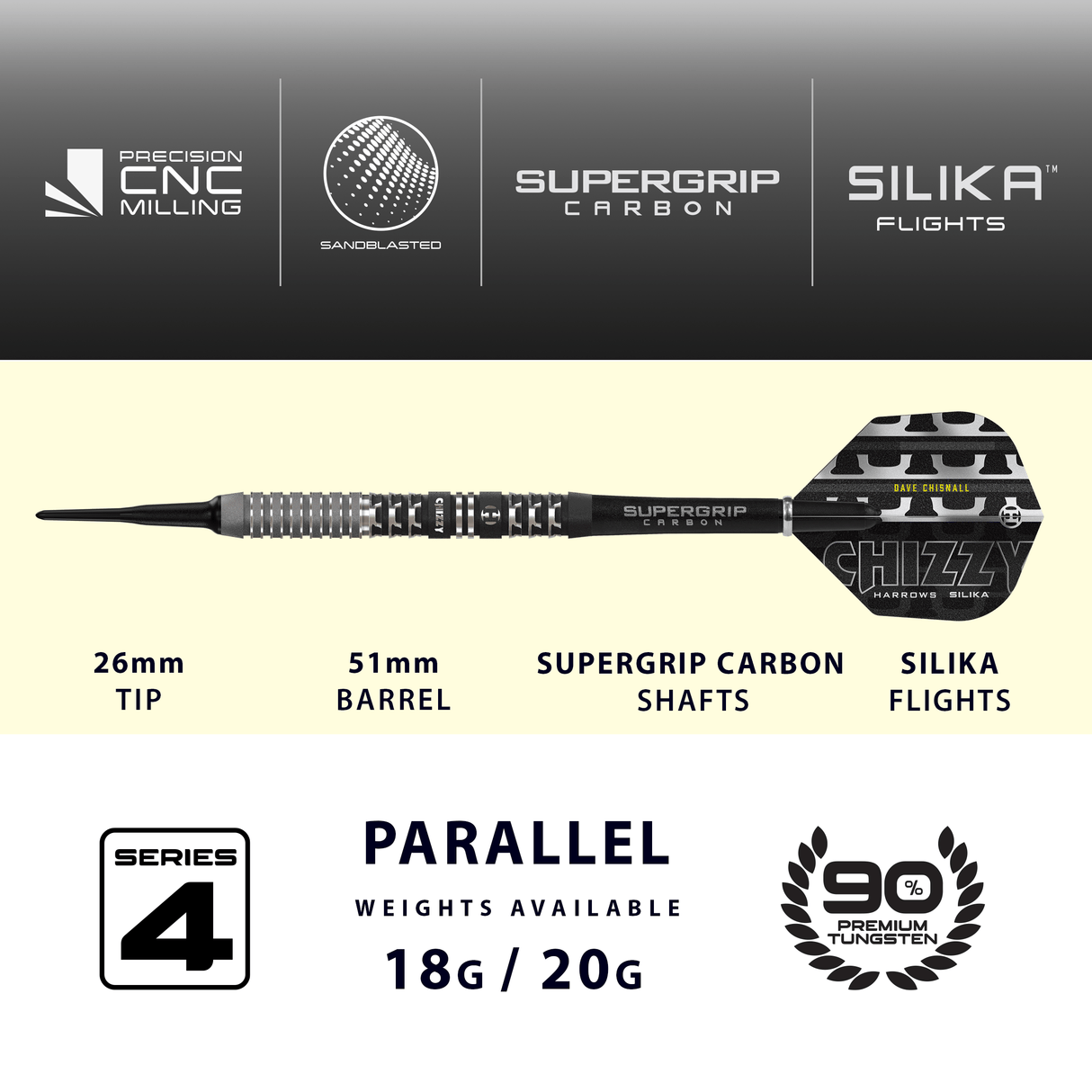 Harrows Dave Chisnall Darts - Soft Tip - 90% Tungsten - Series 4