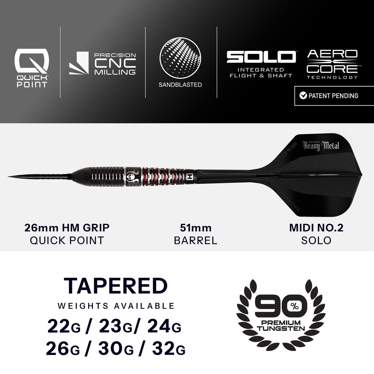 Harrows Ryan Searle Darts - Steel Tip - 90% Tungsten - Geo