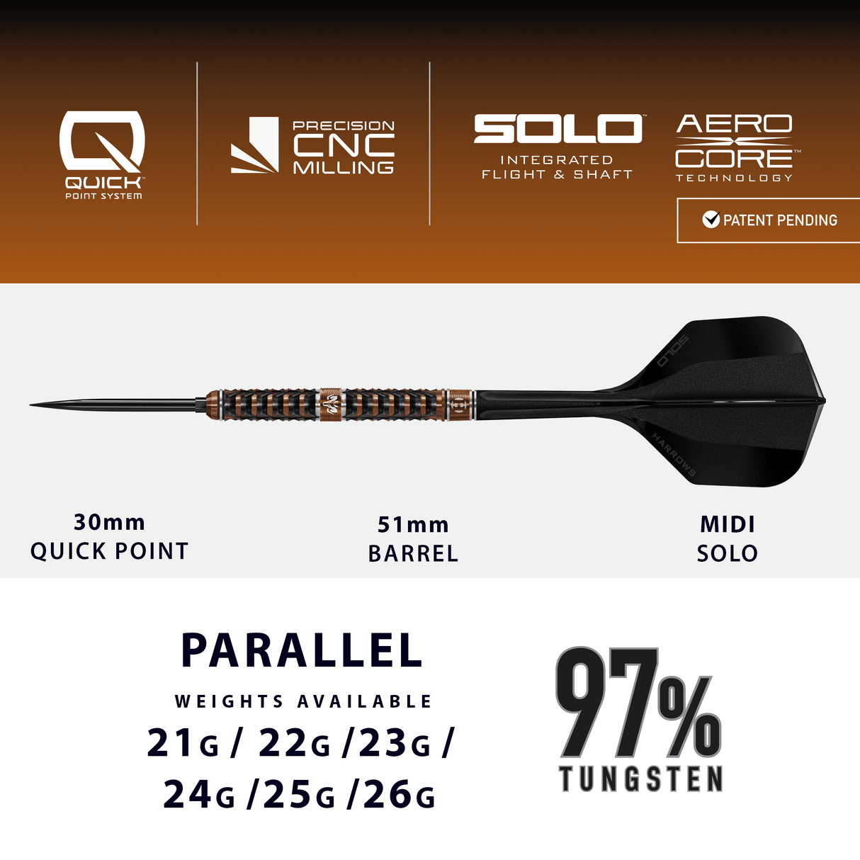 Harrows Wolfram Trinity Darts - Steel Tip - 97% Tungsten