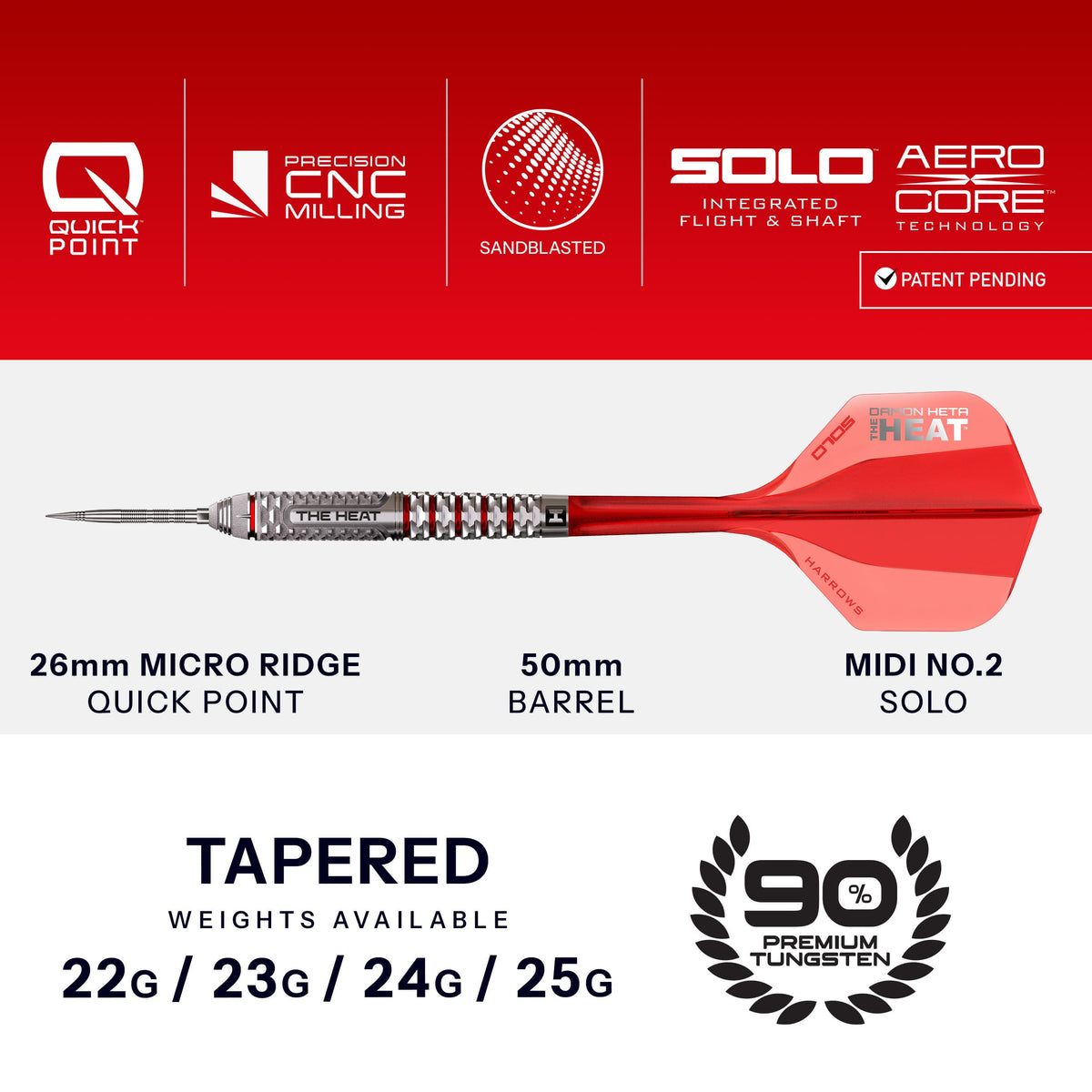 Harrows Damon Heta Darts - Steel Tip - 90% Tungsten - Geo