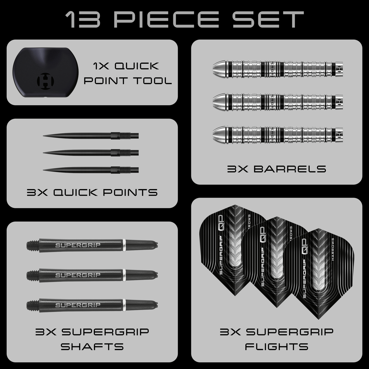 Harrows Supergrip QP Darts - Steel Tip - 90% Tungsten