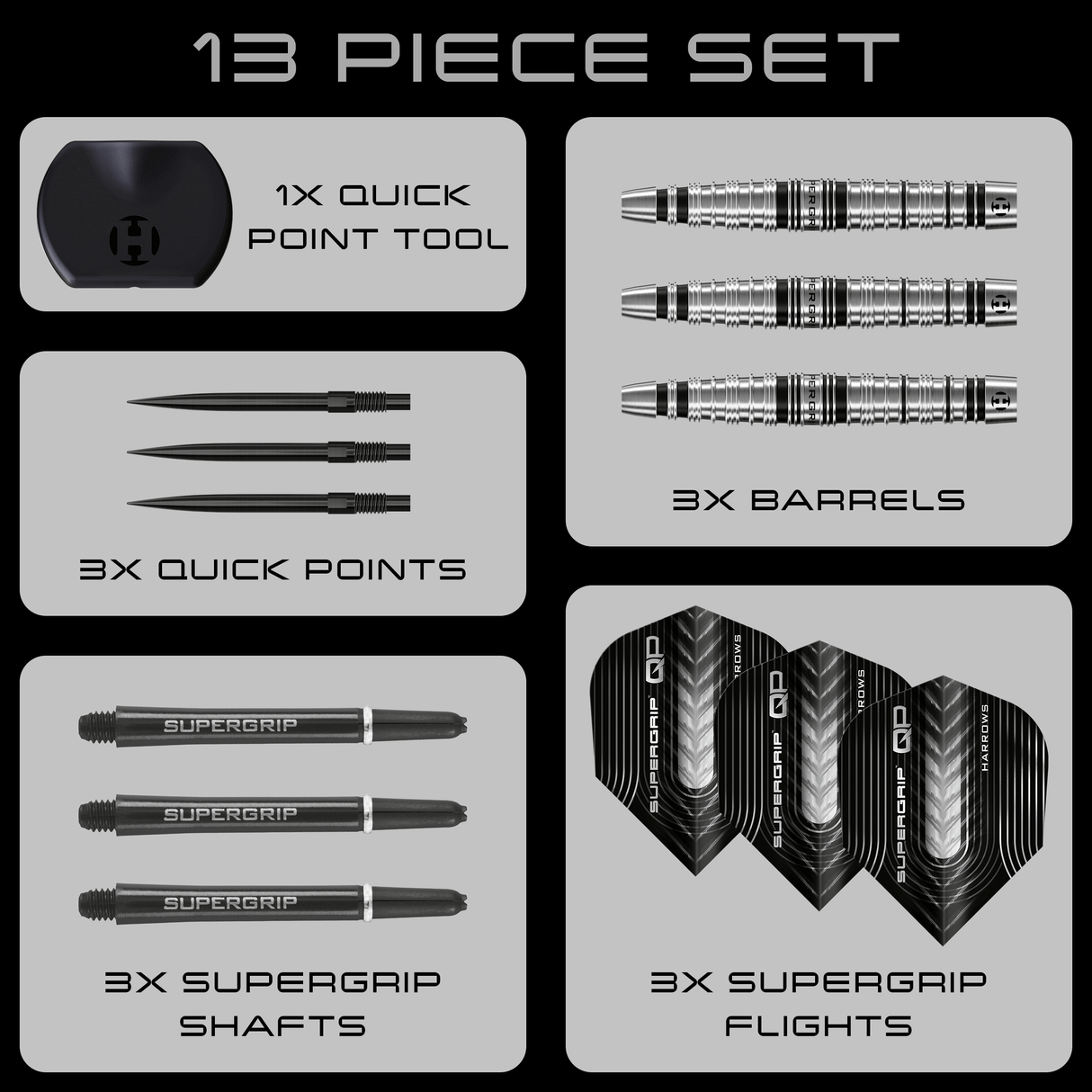 Harrows Supergrip QP Darts - Steel Tip - 90% Tungsten - Torpedo